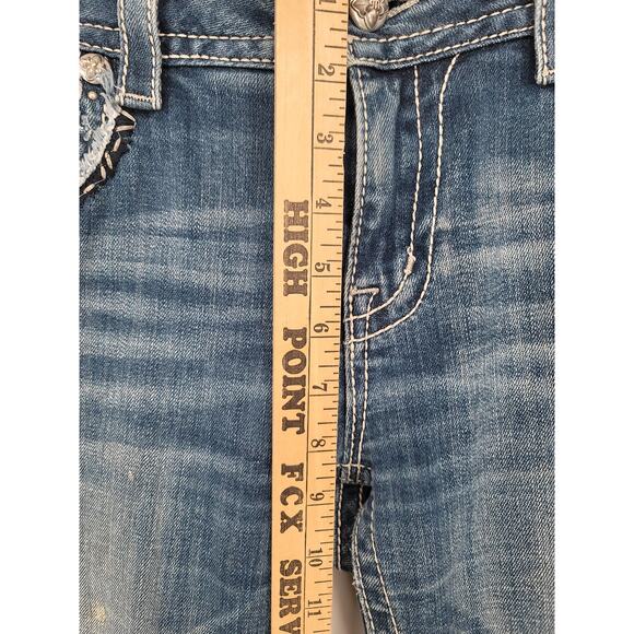 Miss Me Boot Cut Mid Rise Embellished Pocket Y2K 90s Denim Blue Jean 32 VTG - Picture 10 of 13